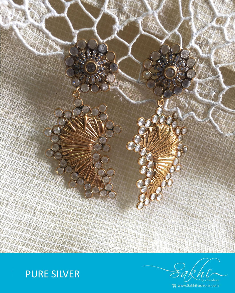 ASDQ-18096 - White & Gold Pure Silver Earrings