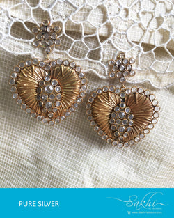 ASDQ-18101 - White & Gold Pure Silver Earrings