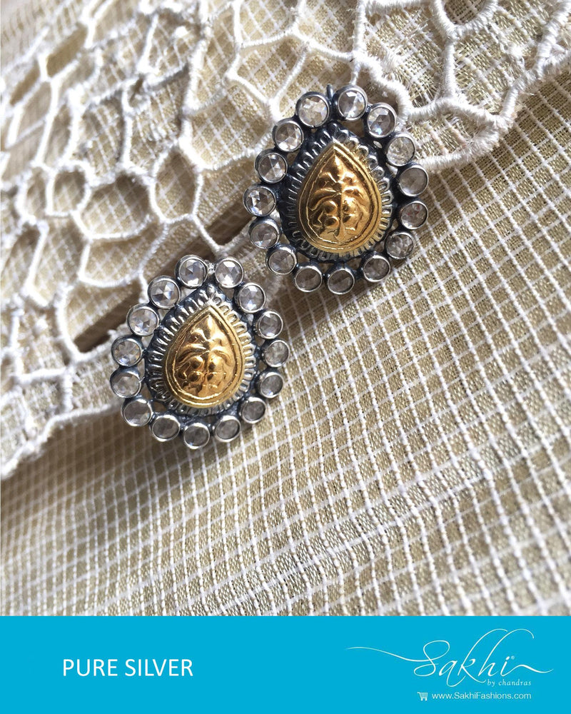 ASDQ-18118 - Silver & Gold Pure Silver Studd Earrings