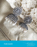 ASDQ-18129 - White & Silver Pure Silver Jhumka