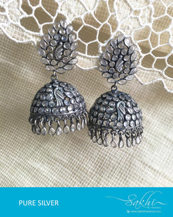 ASDQ-18131 - White & Silver Pure Silver Jhumka