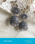 ASDQ-18133 - White & Silver Pure Silver Jhumka