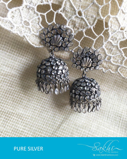 ASDQ-18133 - White & Silver Pure Silver Jhumka