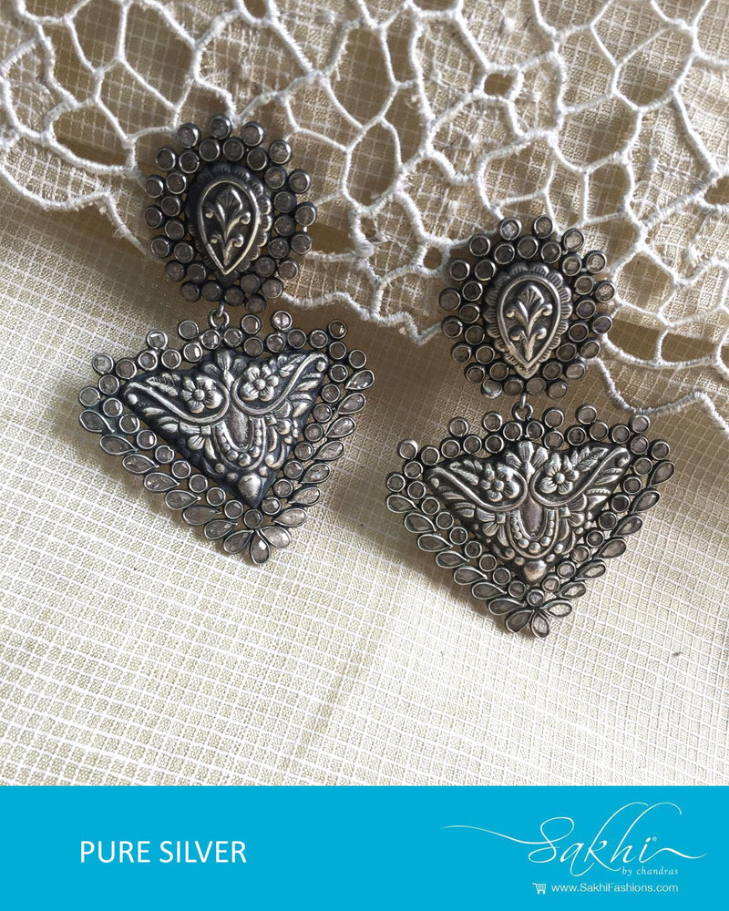 ASDQ-18142 - Silver & White Pure Silver Earrings