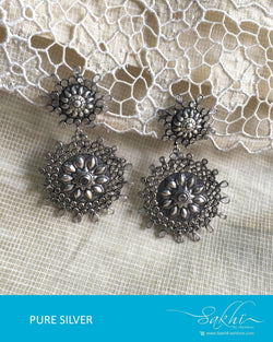 ASDQ-18145 - Silver & White Pure Silver Earrings