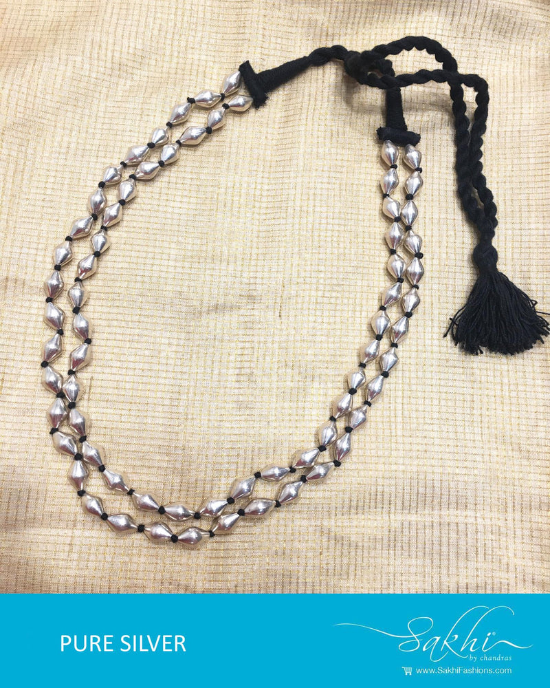 ASDQ-2956 - Antique & Black Pure Antique Silver Mala