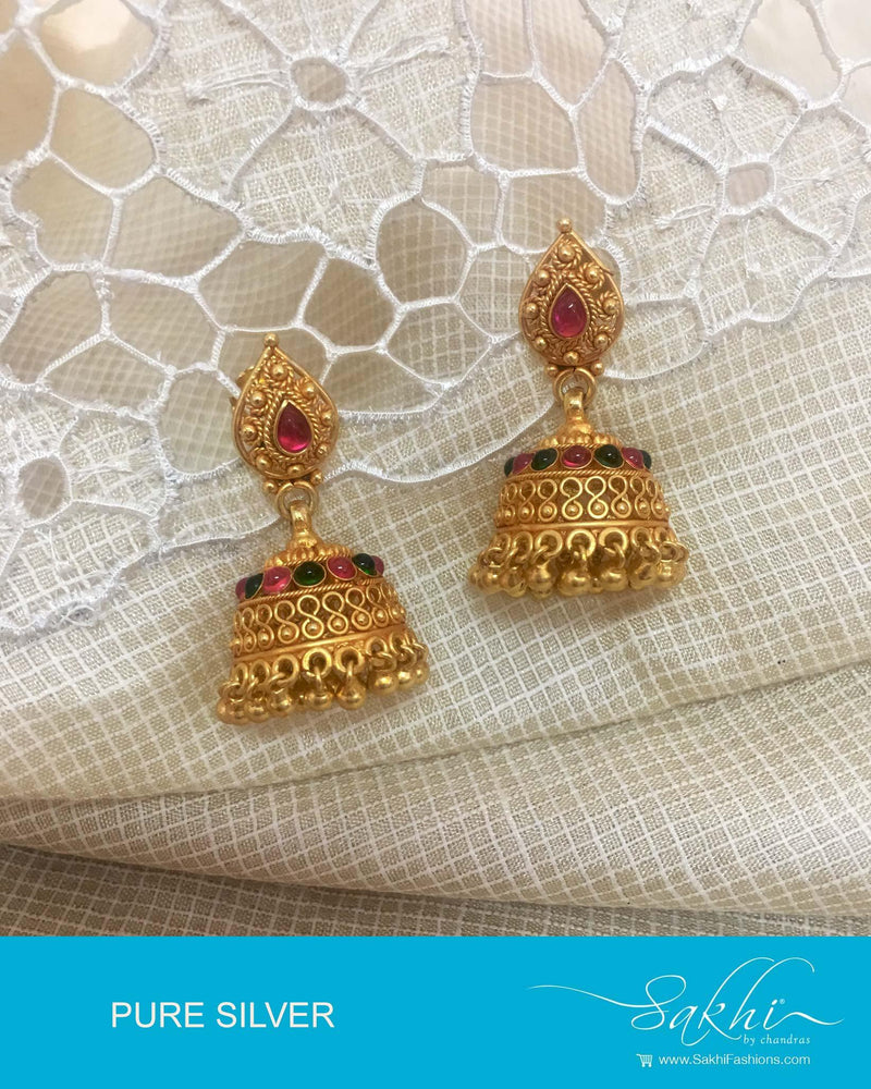 ASDQ-5034 - Gold Pure Silver Jhumka
