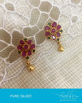 ASDQ-5050 - Gold & Pink Pure Silver Earring