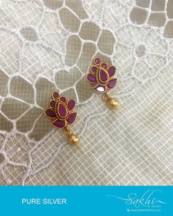 ASDQ-5055 - Gold & Pink Pure Silver Earring
