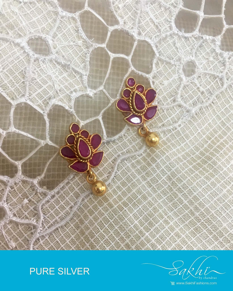 ASDQ-5055 - Gold & Pink Pure Silver Earring