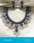 ASDQ-8665 - Silver & Pink Pure Antique Silver Guttapusalu Mala