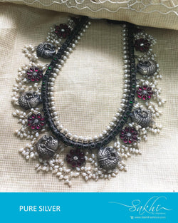 ASDQ-8667 - Silver & White Pure Antique Silver Guttapusalu Mala