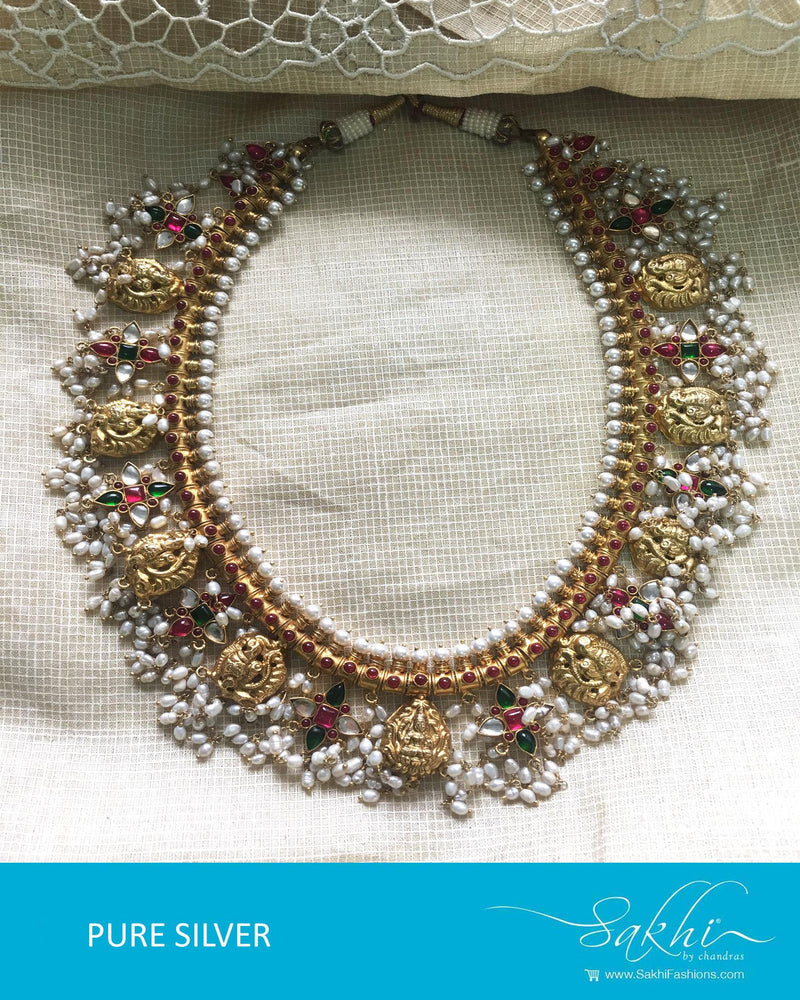 ASDQ-8668 - Gold & Silver Pure Antique Silver Guttapusalu Mala