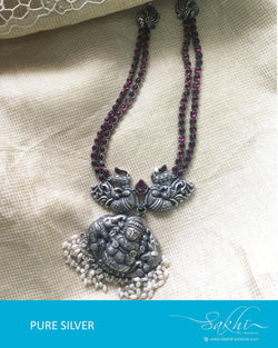 ASDQ-8672 - Silver & Pink Pure Antique Silver Mala