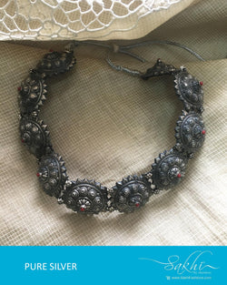 ASDQ-8675 - Silver & Red Pure Antique Silver Mala