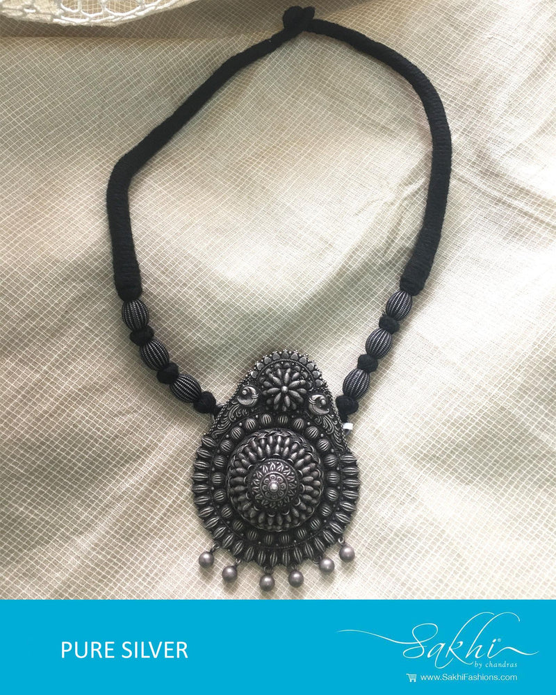 ASDQ-8677 - Silver & Black Pure Antique Silver Mala