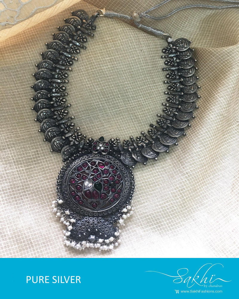 ASDQ-8678 - Silver & Pink Pure Antique Silver Mala
