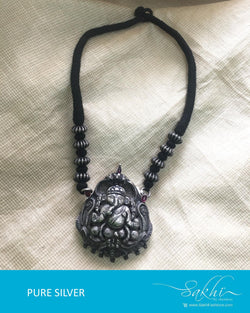 ASDQ-8679 - Silver & Black Pure Antique Silver Mala