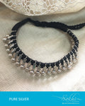 ASDQ-8681 - Silver & Black Pure Antique Silver Mala