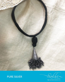 ASDQ-8682 - Silver & Black Pure Antique Silver Mala