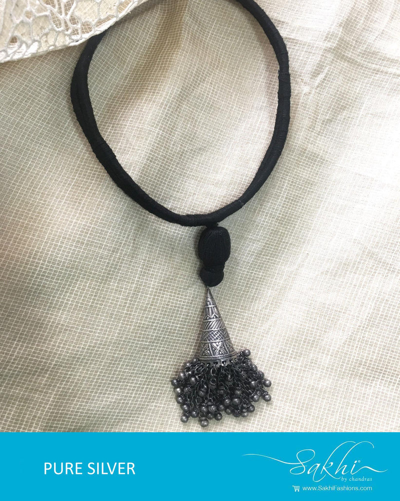 ASDQ-8682 - Silver & Black Pure Antique Silver Mala