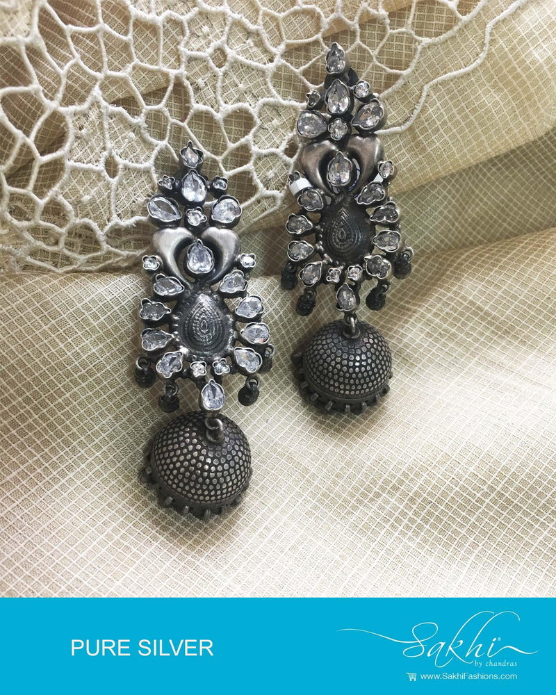 ASDQ-8686 - Silver & White Pure Antique Silver Earrings