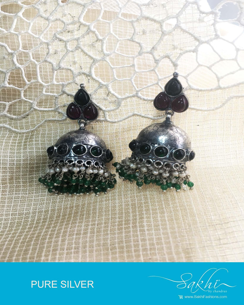 ASDQ-8688 - Silver & Multi Pure Antique Silver Earrings