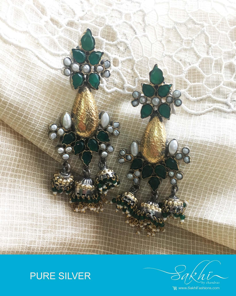 ASDQ-8690 - Silver & Multi Pure Antique Silver Earrings