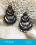 ASDQ-8691 - Silver & White Pure Antique Silver Earrings