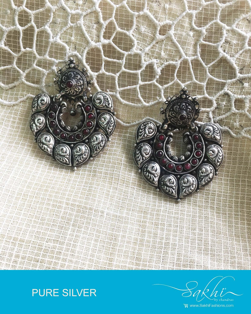 ASDQ-8695 - Silver & Pink Pure Antique Silver Earrings