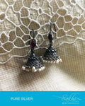 ASDQ-8696 - Silver & White Pure Antique Silver Earrings