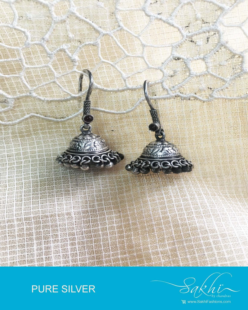 ASDQ-8697 - Silver &  Pure Antique Silver Earrings
