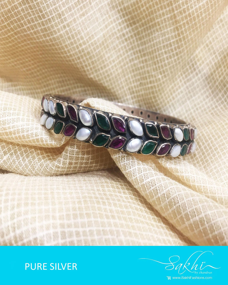 ASDQ-9989 - Multi & Antique Pure Silver Bangle