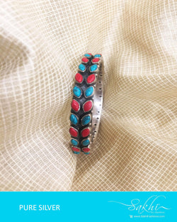ASDQ-9992 Turq & Coral Silver Bangle