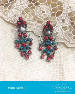 ASDQ-9998 - Red & Blue Pure Silver Earrings