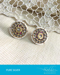 ASDR-1595 - Gold & White Silver Stud Earrings