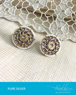 ASDR-1595 - Gold & White Silver Stud Earrings