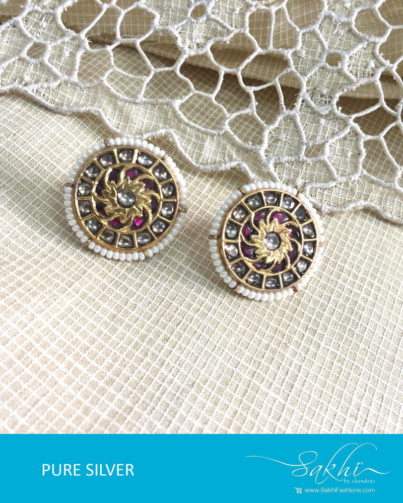 ASDR-1595 - Gold & White Silver Stud Earrings