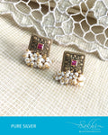 ASDR-1596 - Gold & White Silver Stud Earrings