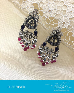 ASDR-1609 - Silver & Multi Pure Anitque Silver Earrings
