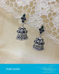 ASDR-1610 - Silver & Green Pure Anitque Silver Earrings