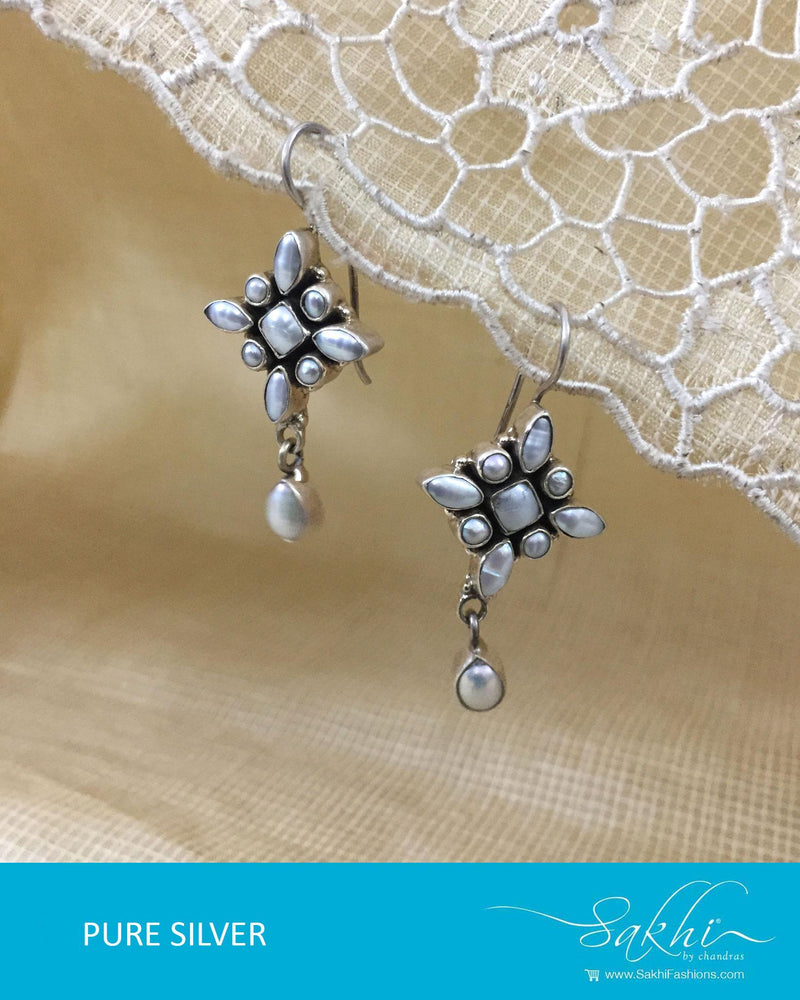 ASDR-1613 - Silver & Cream Pure Anitque Silver Earrings- DV