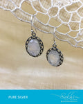 ASDR-1614 - Silver & Cream Pure Anitque Silver Earrings