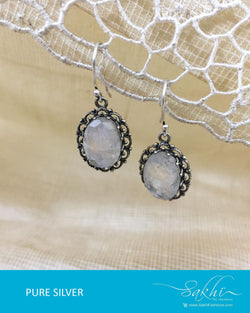ASDR-1614 - Silver & Cream Pure Anitque Silver Earrings