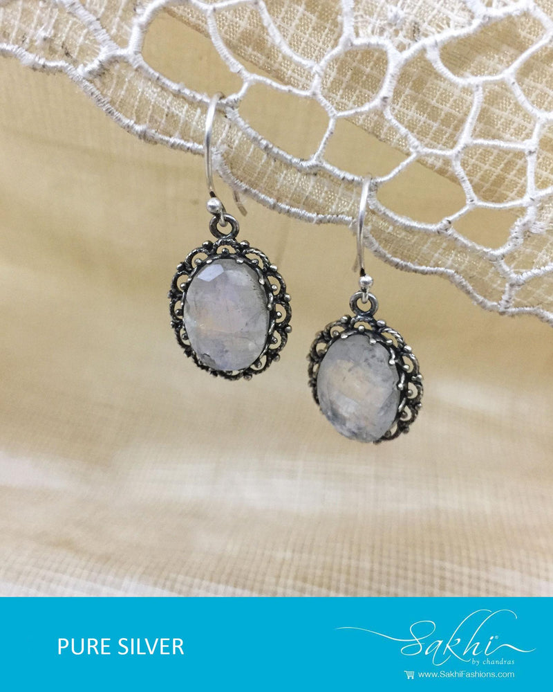 ASDR-1614 - Silver & Cream Pure Anitque Silver Earrings