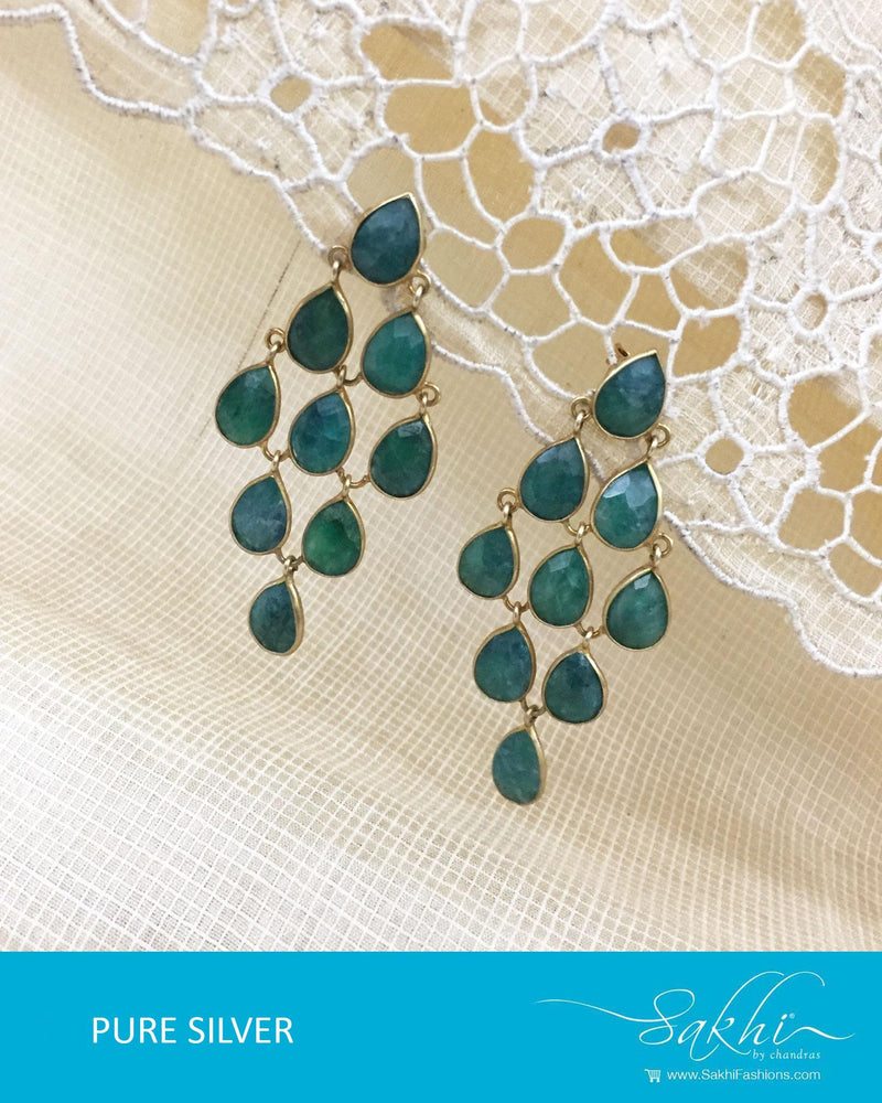 ASDR-1615 - Silver & Green Pure Anitque Silver Earrings