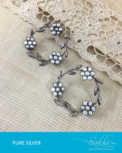 ASDR-1616 - Silver & Cream Pure Anitque Silver Earrings