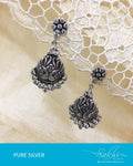 ASDR-1617 - Silver & White Pure Anitque Silver Earrings