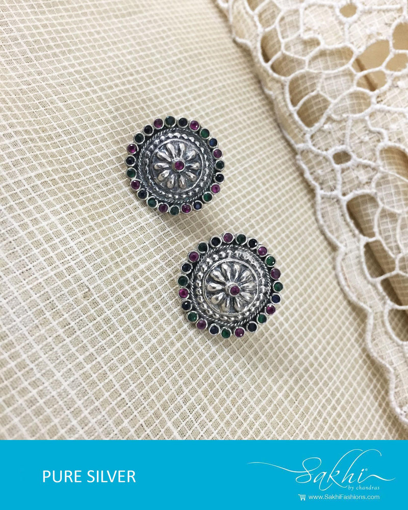 ASDR-1620 - Silver & Multi Pure Anitque Silver Earrings