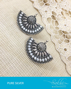ASDR-1624 - Silver & Cream Pure Anitque Silver Earrings